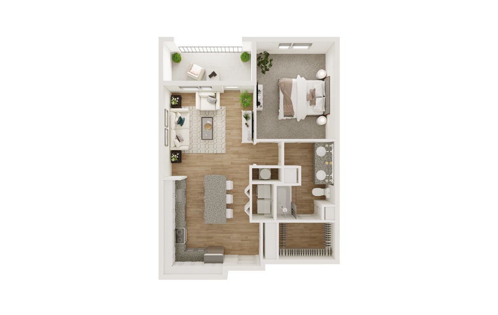 A10 - 1 bedroom floorplan layout with 1 bath and 763 square feet. (3D)