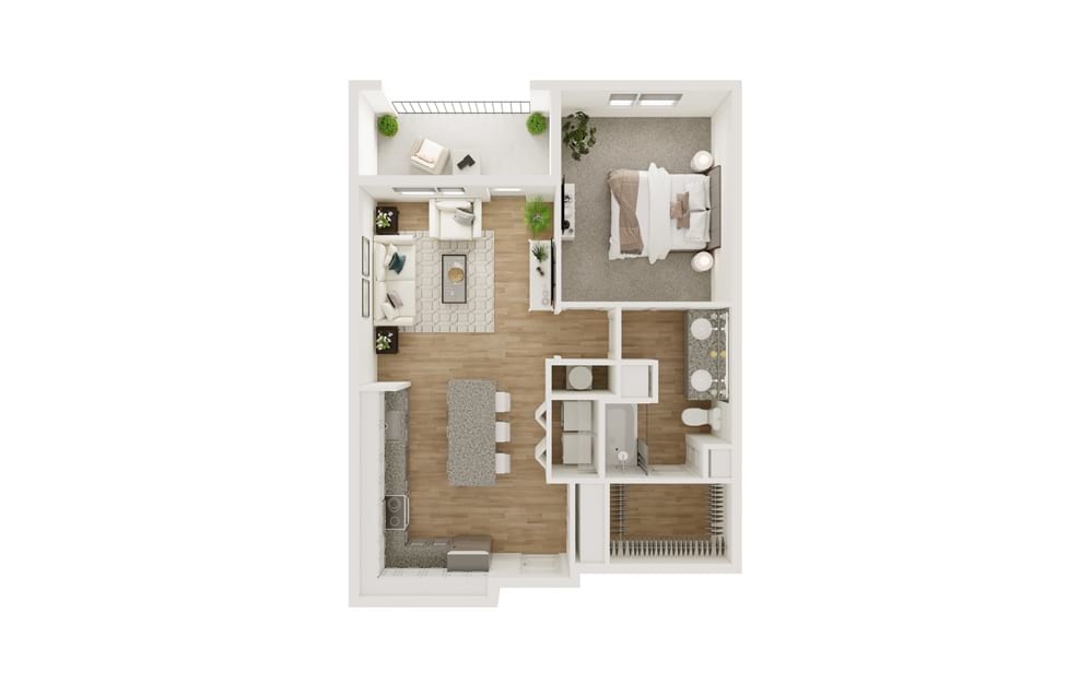 A10 - 1 bedroom floorplan layout with 1 bathroom and 763 square feet (3D)