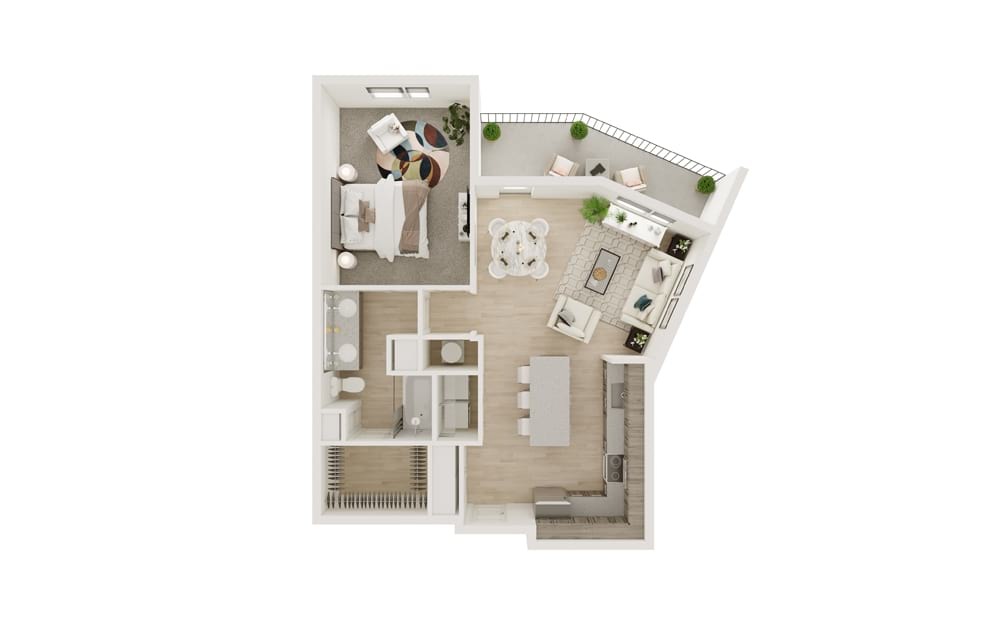 A11 - 1 bedroom floorplan layout with 1 bathroom and 811 square feet (3D)