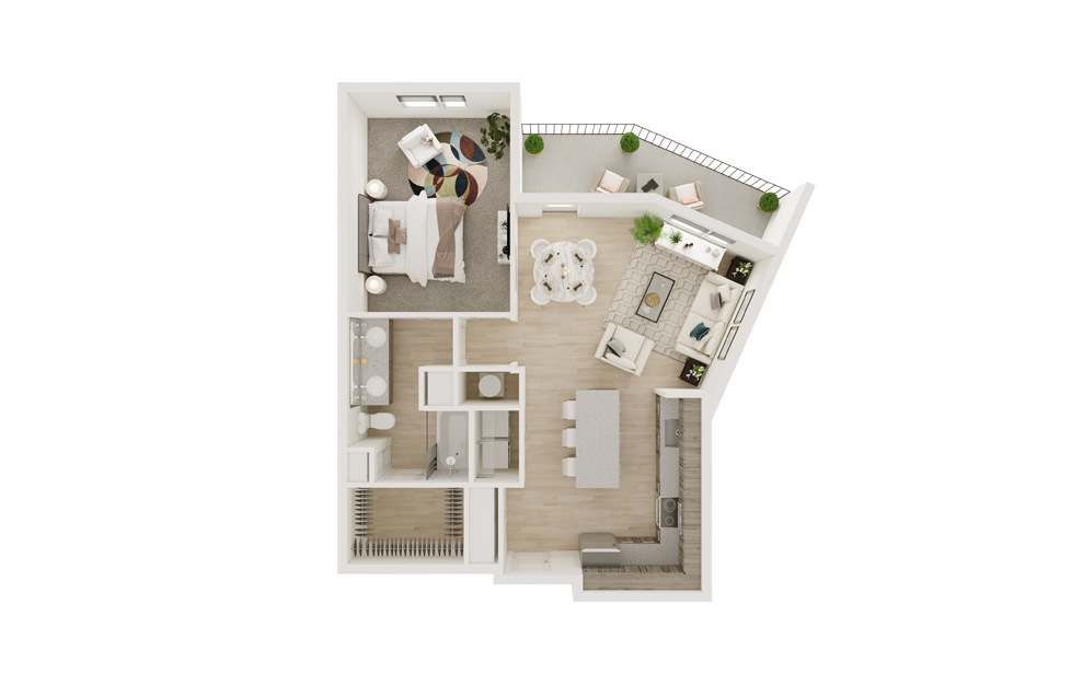 A11 - 1 bedroom floorplan layout with 1 bath and 811 square feet. (3D)