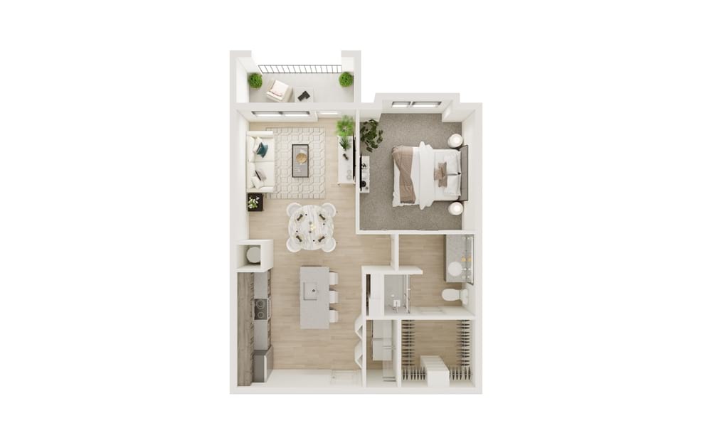 A3S - 1 bedroom floorplan layout with 1 bathroom and 680 square feet (3D)