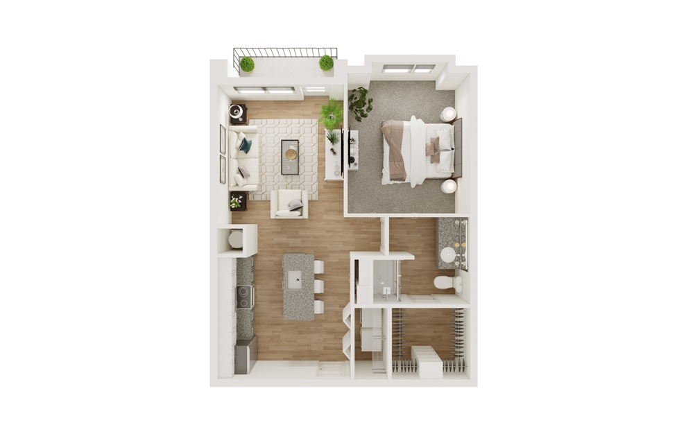 A4S - 1 bedroom floorplan layout with 1 bath and 684 square feet.