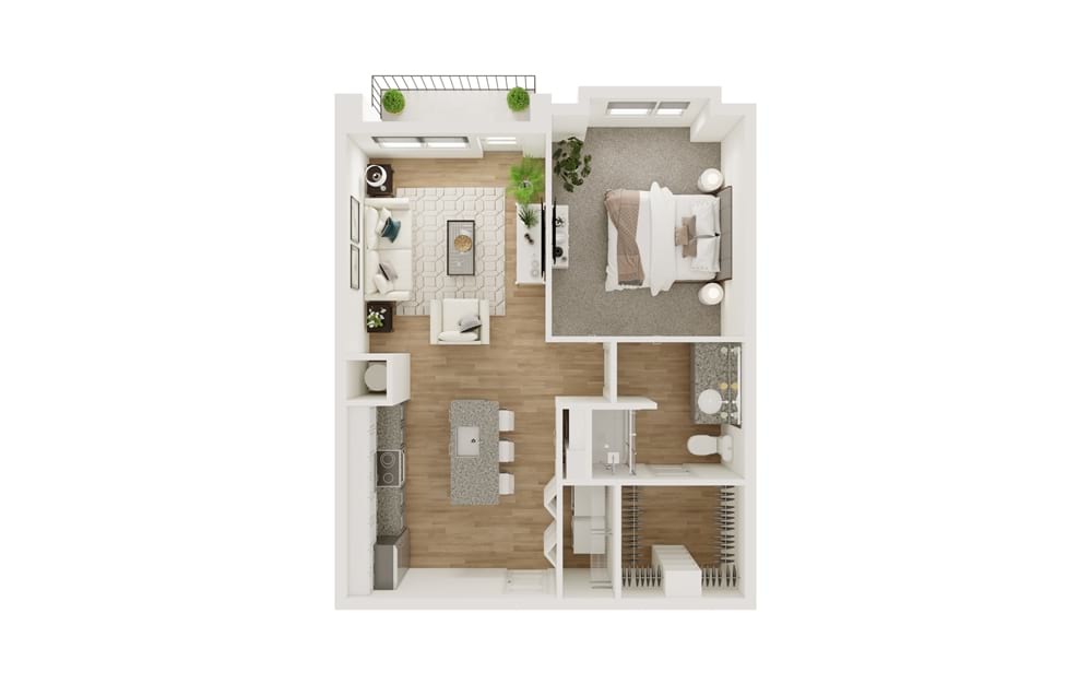 A4S - 1 bedroom floorplan layout with 1 bathroom and 684 square feet