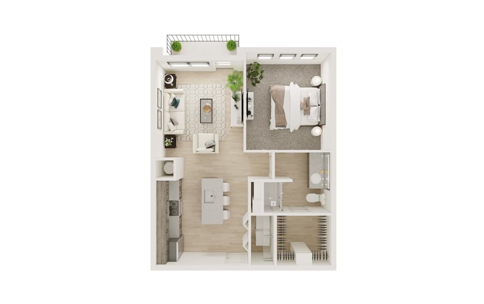 A5S - 1 bedroom floorplan layout with 1 bathroom and 692 square feet (3D)