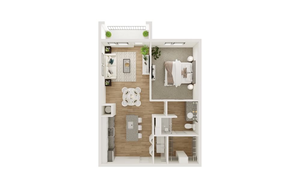 A6S - 1 bedroom floorplan layout with 1 bathroom and 720 square feet (3D)