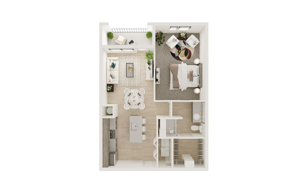 A7S - 1 bedroom floorplan layout with 1 bathroom and 733 square feet (3D)