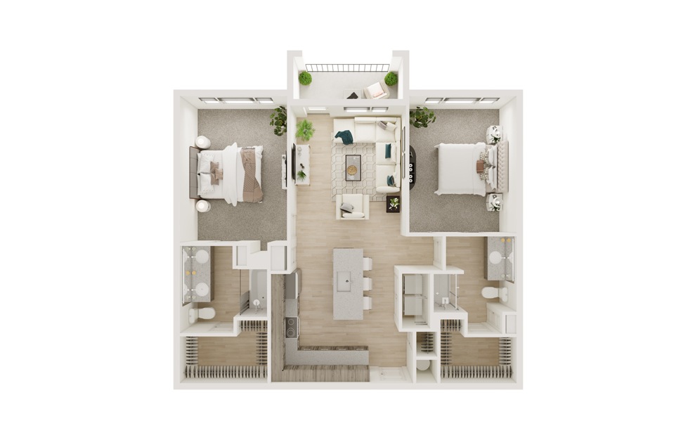 B5 - 2 bedroom floorplan layout with 2 baths and 1120 square feet. (3D)